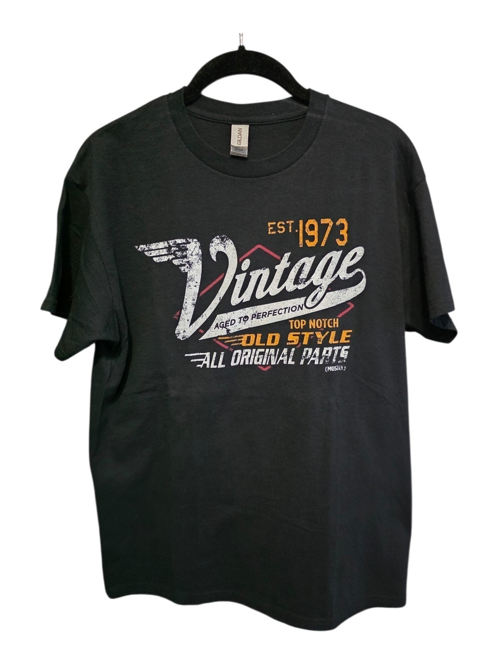 Gildan Black Vintage Graphic Tee with Yellow & White Accents